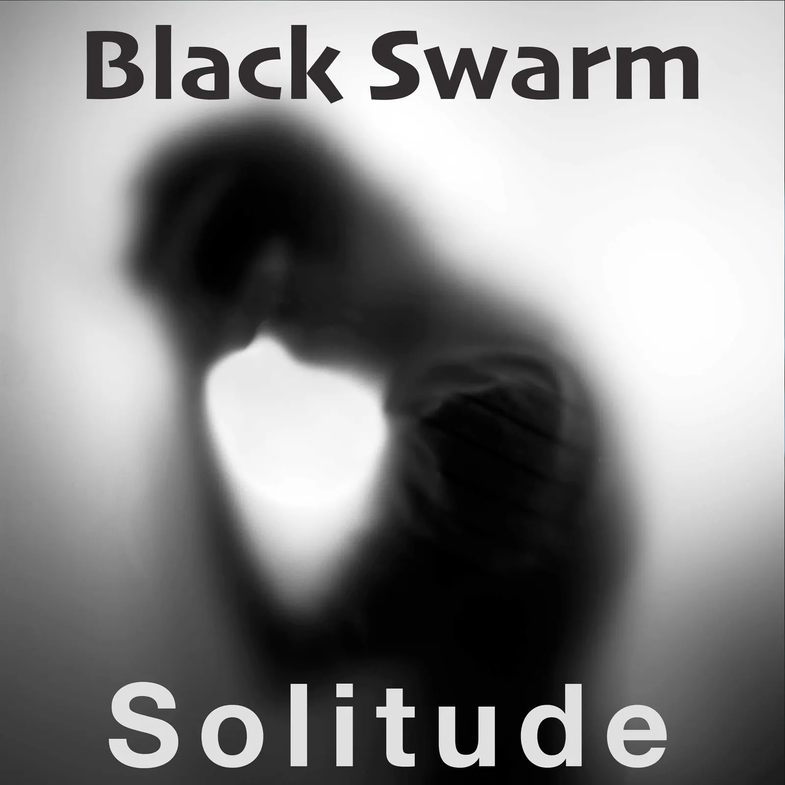 Black Swarm Solitude single cover: a blurred figure bent forward behind frosted glass